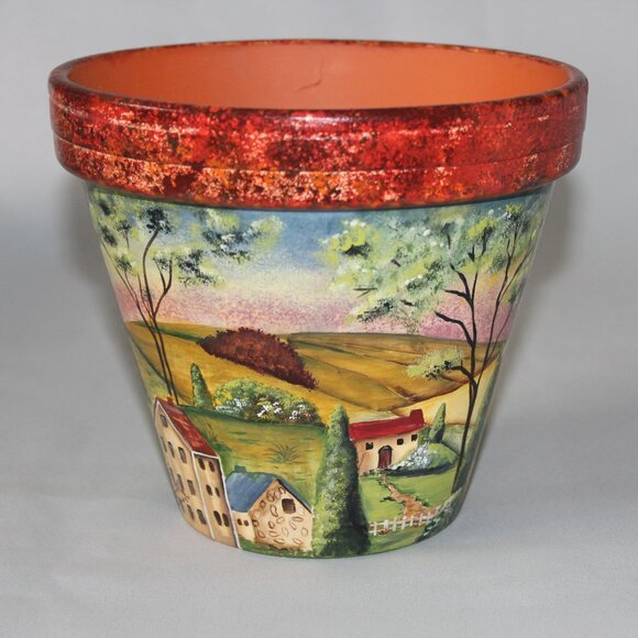 Hand Painted Terra Cotta Planter Flower Pot - Picture 4 of 5